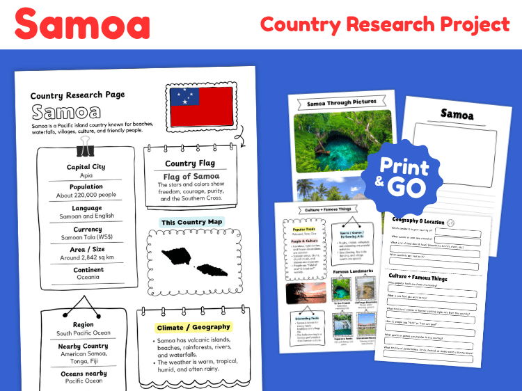 Samoa Country Research Project | Geography & Culture Worksheets