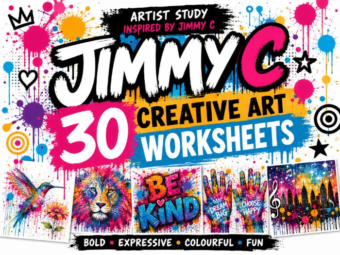 Jimmy C Artist Study – 30 Creative Art Worksheets | Street Art, Colour, Drips & Expressive Mark Maki