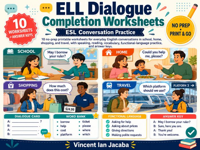 ELL/ESL Dialogue Completion Worksheets | Everyday English Conversation Practice