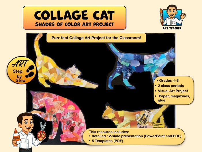 KS3/KKS3/KS4 Art Lesson: Collage Cat – Exploring Shades of Colour (Collage Art Project)