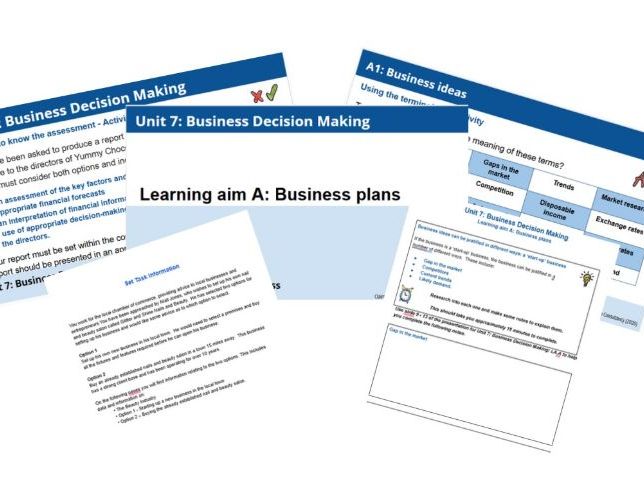 BTEC National in Business - Unit 7: Business Decision Making Learning aim F resource bundle
