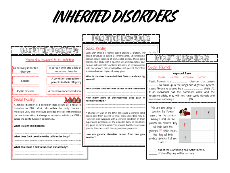 Genetic Disorders KS3 LA/SEND Worksheet