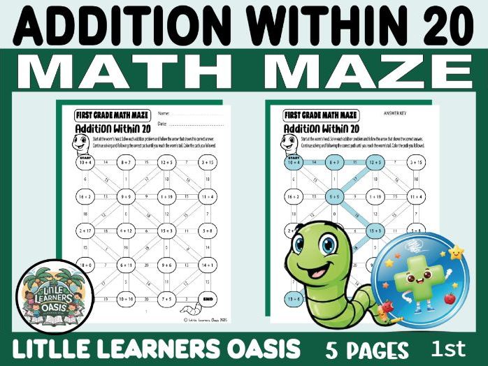 Addition Within 20 Math Maze Worksheets | 1st