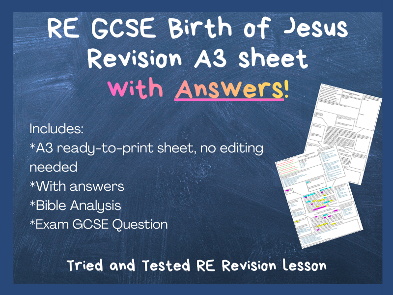 Birth of Jesus RE Revision A3 Sheet, Gospel of Luke - with answers, ready-to-print, slides