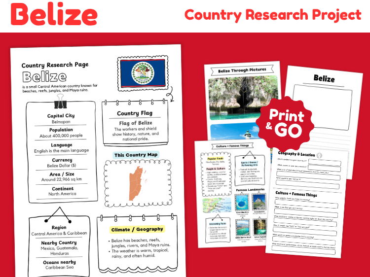 Belize Country Research Project | Geography & Culture Worksheets
