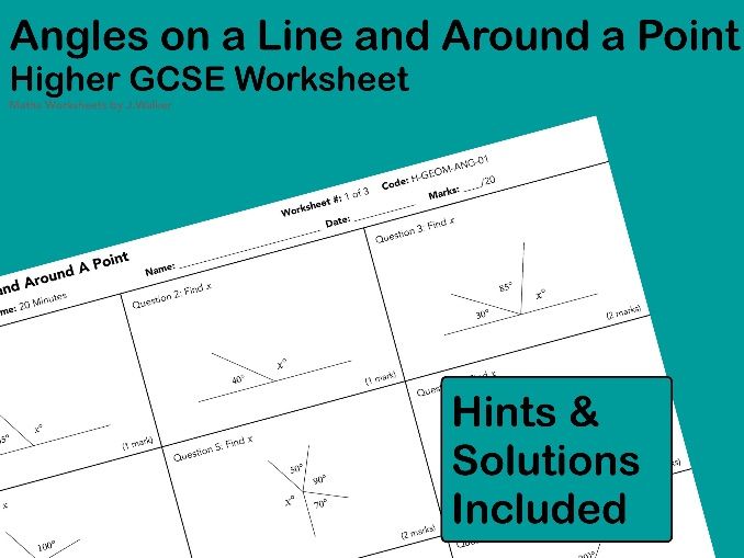 GCSE Maths Worksheet: Angles on a Line and Around a Point - Higher Tier