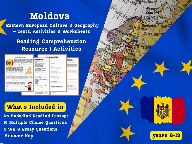 Moldova Reading Comprehension Pack: Eastern European Culture & Geography – Activities & Worksheets