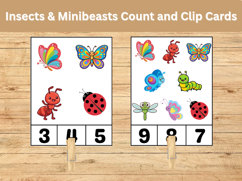 Insects & Minibeasts Count and Clip Cards | Spring Math Activity | Numbers 1–10