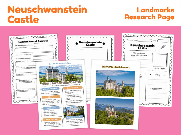 Neuschwanstein Castle Research Project | Famous Landmark Worksheets