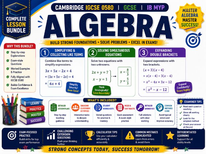 Cambridge IGCSE/ GCSE - 0580 - Algebra Mastery | Worksheets, Practice & Activities Complete Bundle