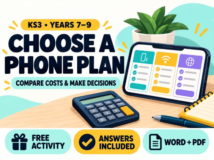 FREE KS3 Money Maths Worksheet: Compare Phone Plans with Answers
