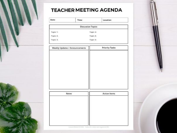 Teacher Meeting Agenda Template | Staff Meeting Planner | School Meeting Notes Printable PDF