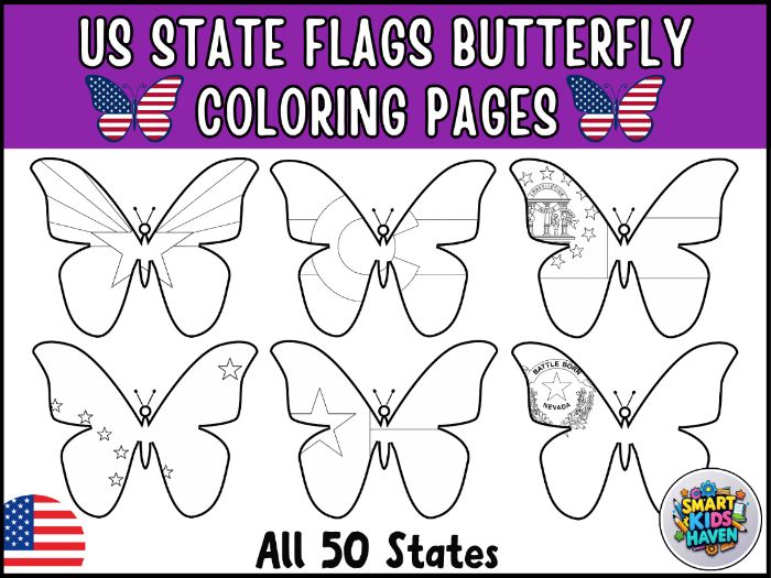 US State Flags Coloring Pages 50 States Butterfly Bulletin Board Geography.