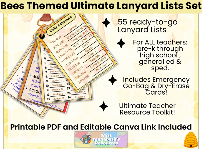 The Busy Bee Ultimate Lanyard Lists Set: Editable & Printable Teacher Toolkit & Reference Cards