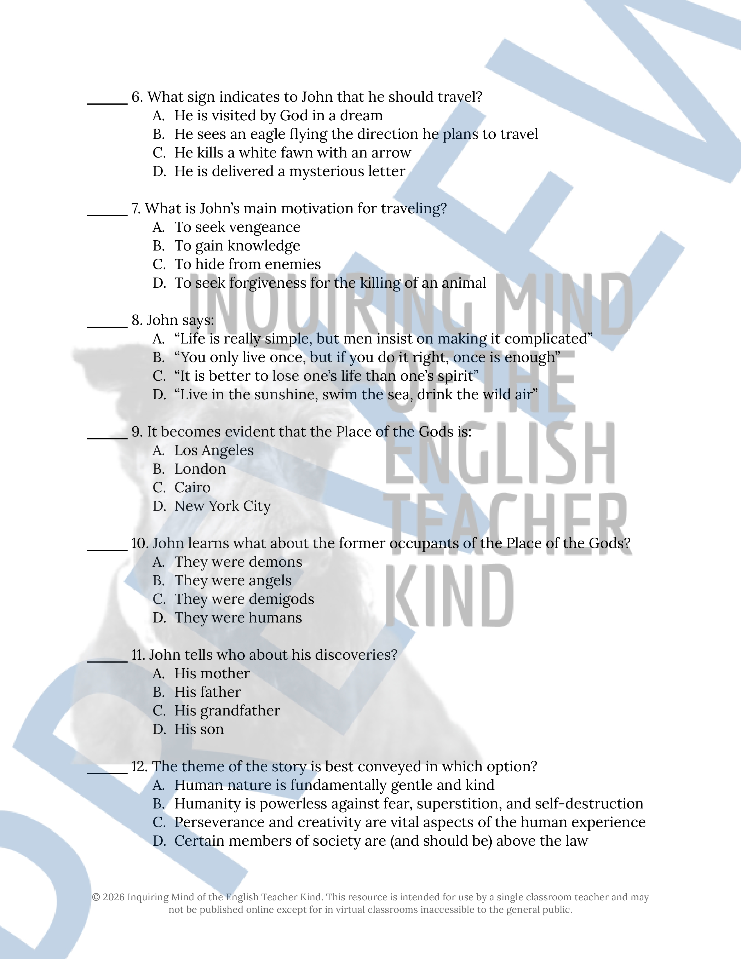 "By the Waters of Babylon" by Stephen Vincent Benet Quiz and Answer Key | Teaching Resources