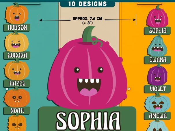 Halloween Pumpkin Name Tags, Editable Fall Classroom Labels, Autumn Student Desk Decor, 10 Designs