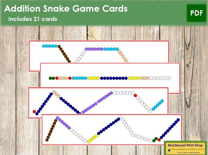 Addition Snake Game Task Cards (c/c) Montessori Math Teaching Resources