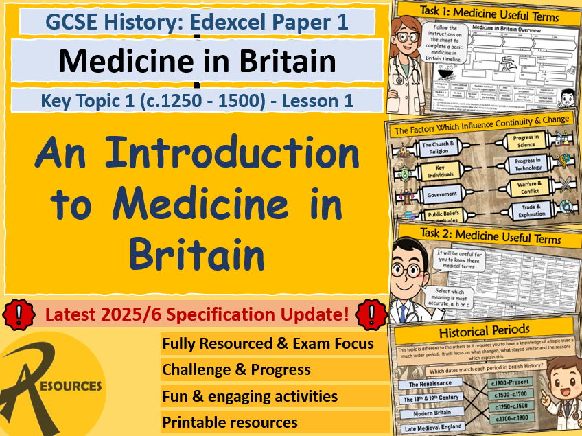 Medicine in Britain - GCSE History Edexcel - Overview of skills and knowledge - Lesson 1
