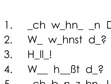 German - Simple greetings missing vowels worksheet