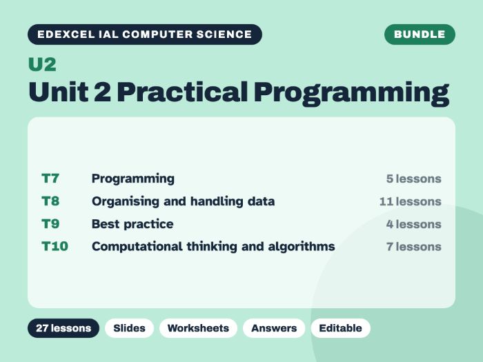 Edexcel IAL Computer Science – Unit 2 Practical Programming – Bundle (27 lessons)