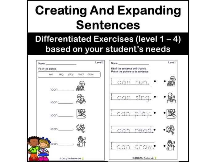 Sentence Building and Expanding Worksheets Differentiated Writing 1st Grade