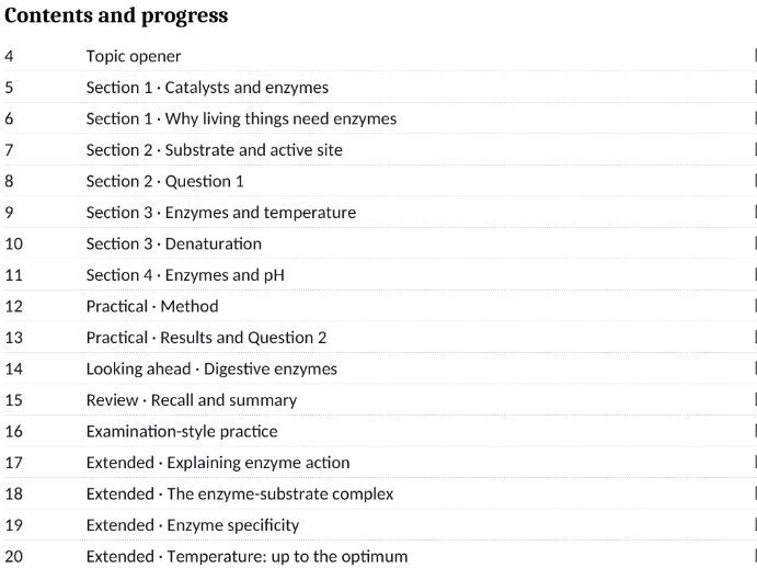 Cambridge IGCSE Biology 0610 – Enzymes Workbook