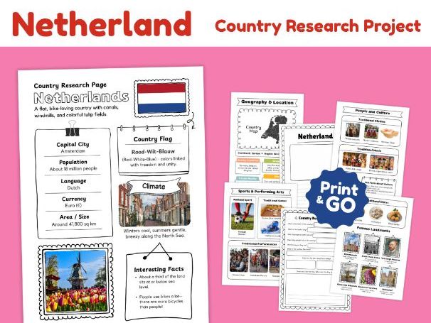 Netherlands Country Study Worksheets | Geography & Culture