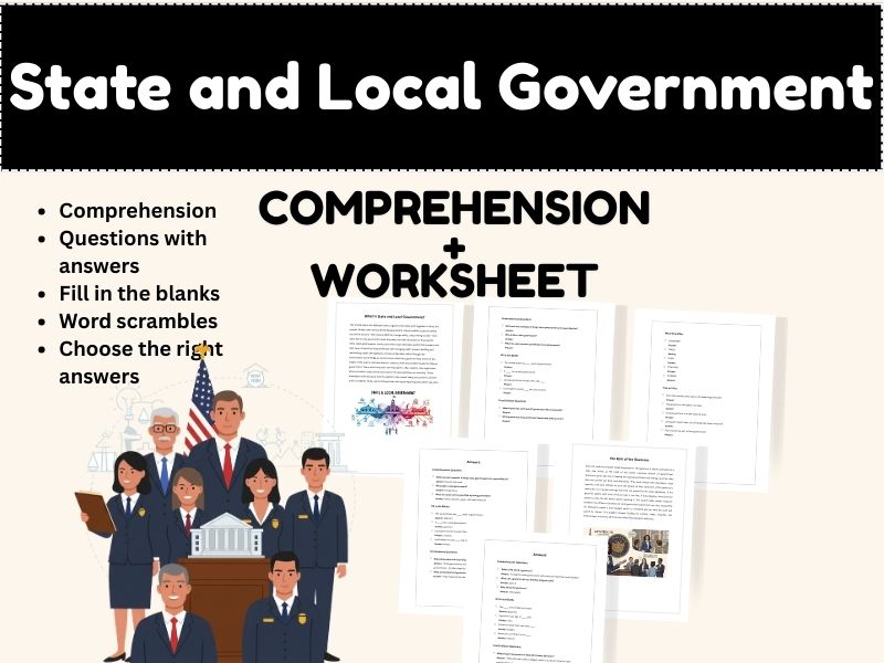 State and Local Government Reading Passages and Questions and Worksheet
