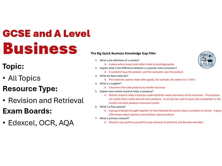 GCSE/ A-Level: The Big Knowledge Gap Filler PDF Version - independent task/ revision.