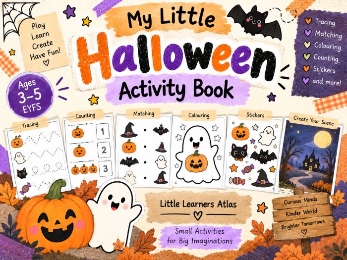 Halloween Activity Book for Ages 3–5 | EYFS Worksheets & Printable Stickers