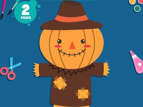 Scarecrow Craft, Autumn Color Cut and Paste Activity, Build Your Own Scarecrow