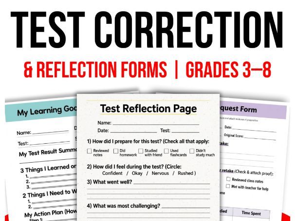 Test Correction & Reflection Forms | Grades 3–8
