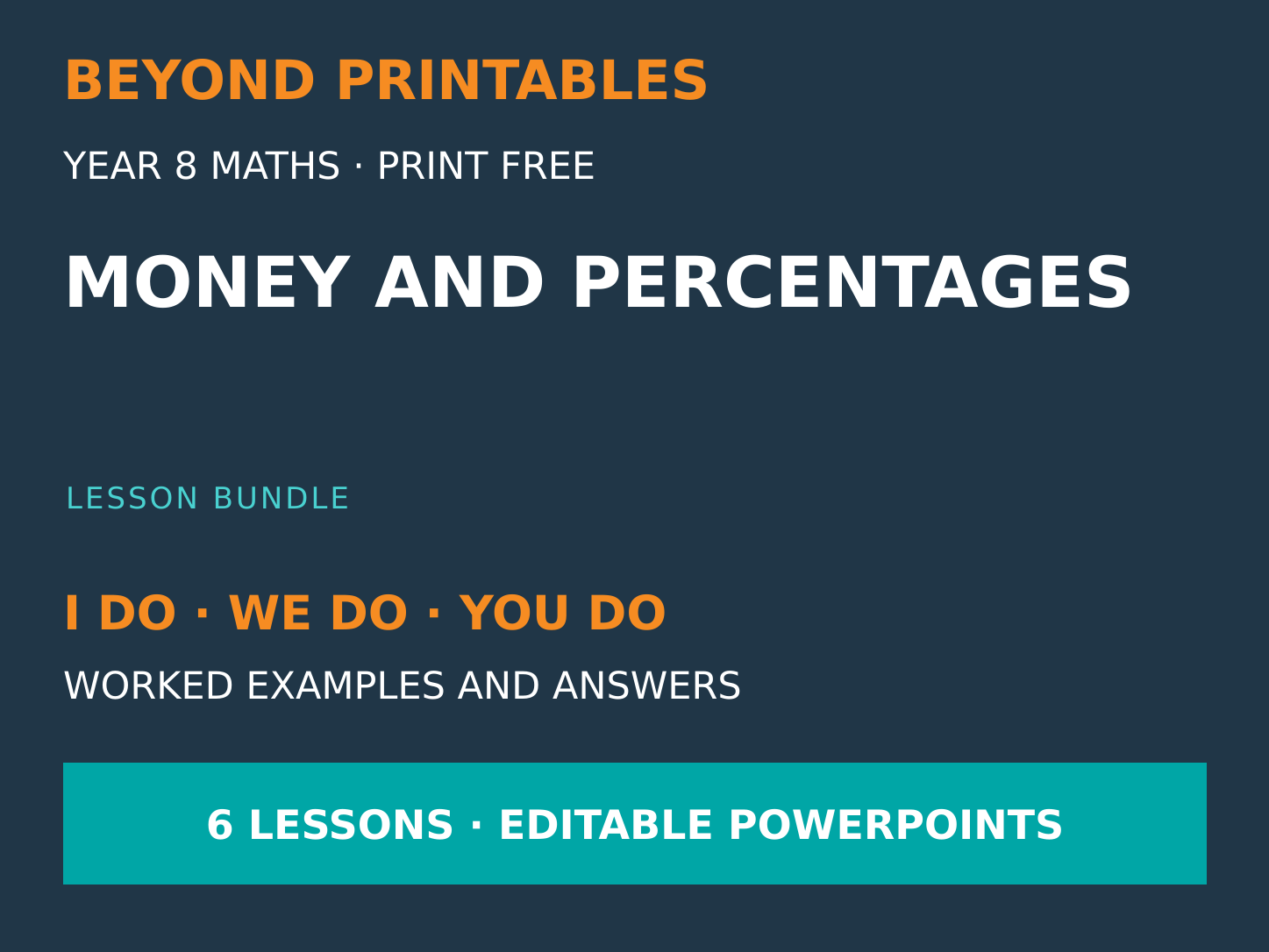 Money and Percentages Bundle | I Do, We Do, You Do | Year 8 Maths | Print Free
