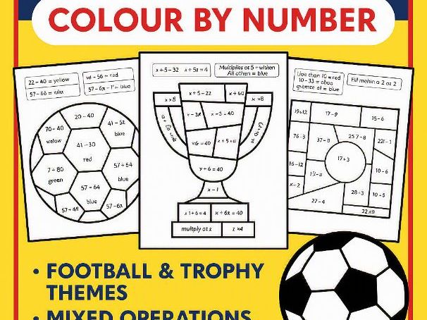Football Colour by Number Maths Pack (Algebra, Division, Mixed Operations)