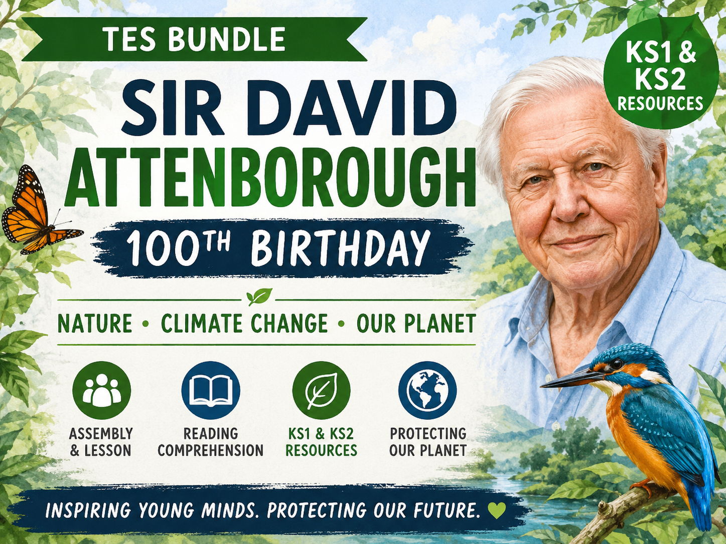 David Attenborough 100th Birthday COMPLETE Primary Bundle | Assembly, Quiz & Activities