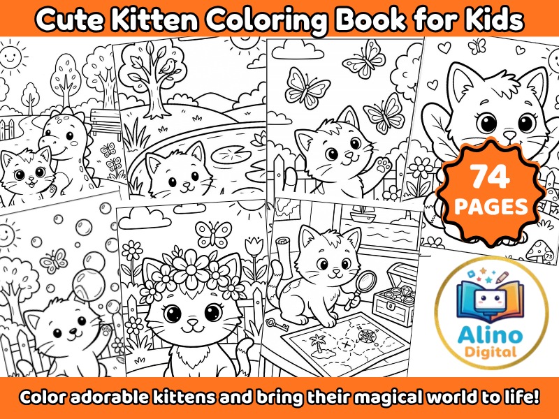 Cute Kitten Coloring Book for Kids