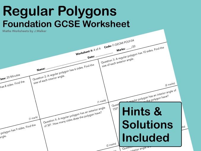 GCSE Maths Worksheet: Regular Polygons - Foundation Tier