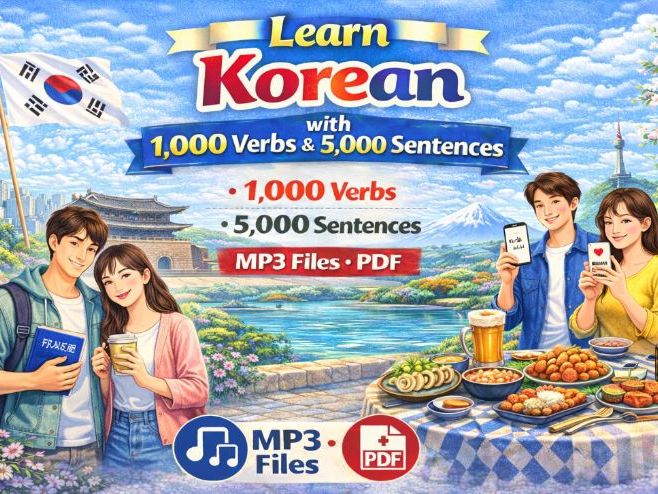 Learn Korean with 1,000 Verbs, Conjugation, 5,000 Sentences(MP3 & PDF)