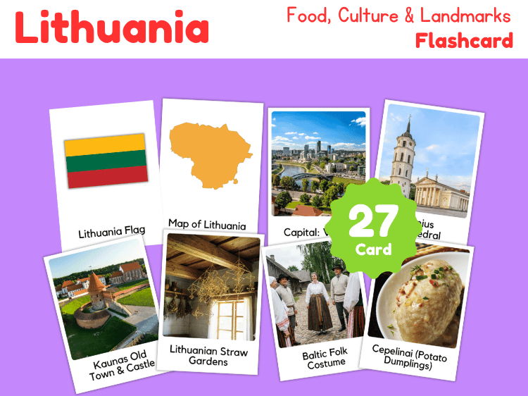 Lithuania Geography Flashcards | 27 Printable Country Study Cards