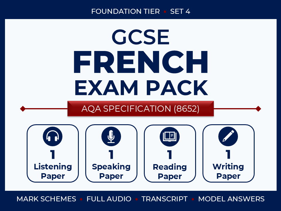AQA GCSE French (2026) – Foundation Exam Pack (Set 4)