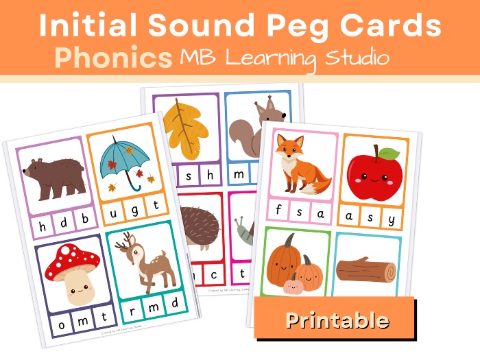 Autumn Initial Sound Peg Cards – Phase 2 Phonics Activity