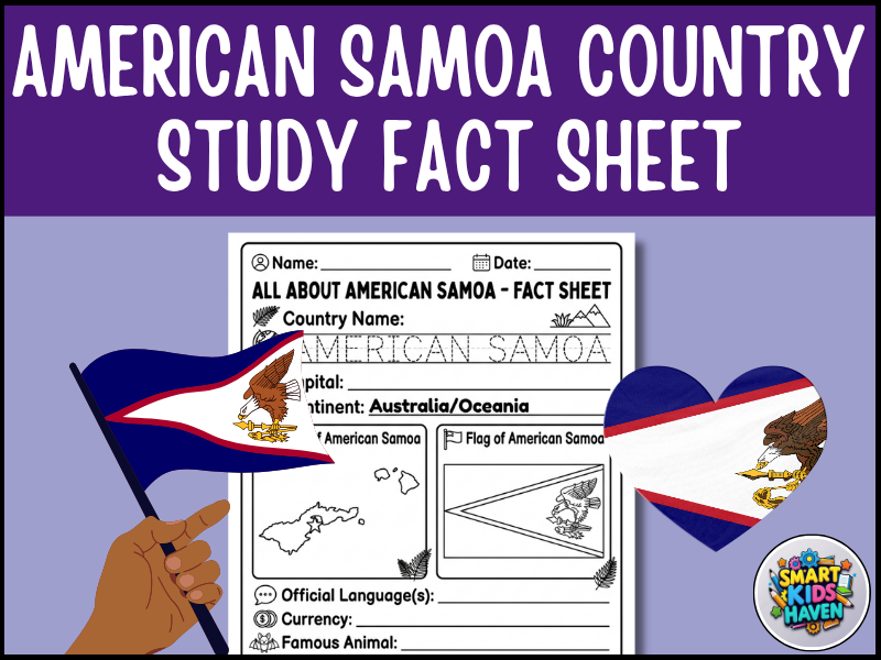 American Samoa Map and Flag Country Study Research Project Worksheet Geography Activity