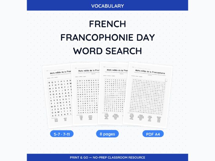 French Francophonie Day Word Search | 8 pp