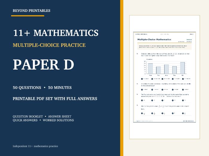 11+ Maths Practice Paper D | 50-Question Multiple Choice Test with Answers