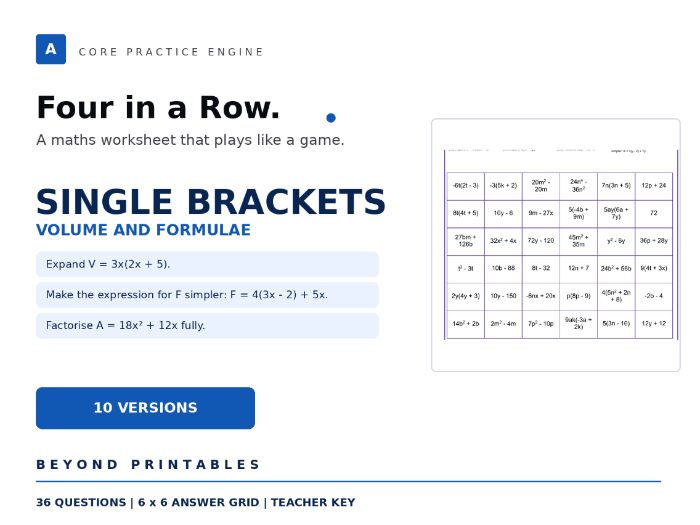 Expanding and Factorising Single Brackets Four in a Row | V=3x(2x+5) | Level 29 | 10 Maths Games