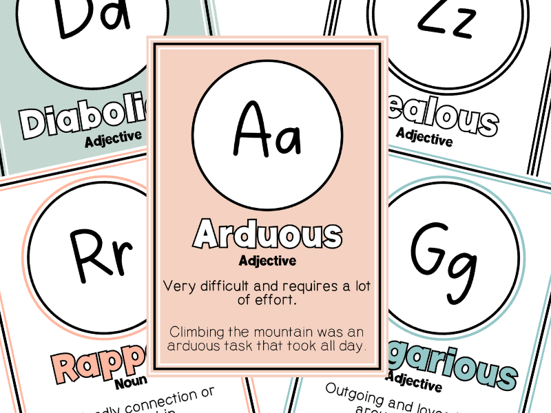 Alphabet Sophisticated Vocabulary Posters | Candy Clouds