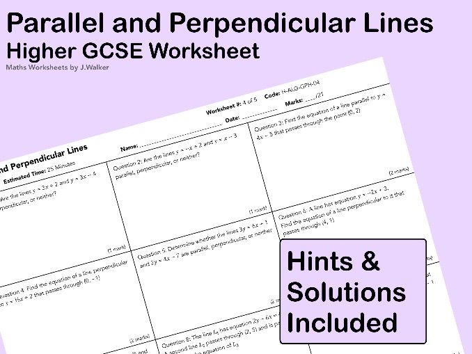 GCSE Maths Worksheet: Parallel and Perpendicular Lines - Higher Tier