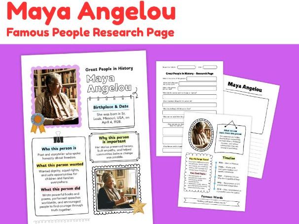 Maya Angelou Research Project | Biography Worksheets & Famous People Study