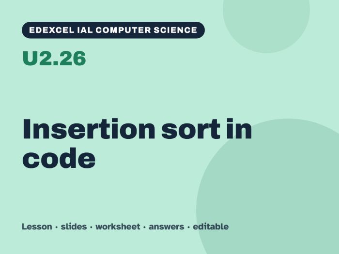 Edexcel IAL Computer Science – U2.26 Insertion sort in code – Lesson & Worksheet