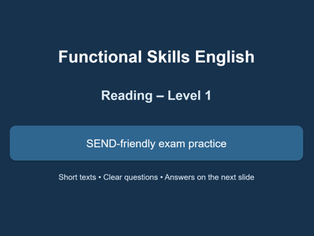 Functional Skills English Level 1 Reading SEND | Exam Practice Worksheets, Questions & Answers